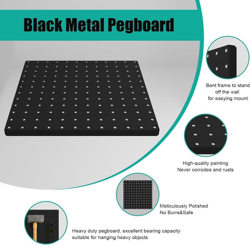 Hogurity Peg Board, 4 Pack Metal Pegboard Panels Black Pegboards Wall Organizer with Bent Frame Large Heavy Duty Peg Board for Walls Home, Garage Tool Storage, Office Organization, Craft Room, Kitchen - Image 5